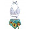 Vacation Bikini Swimsuit Sunflower Bathing Suit Knot Ring High Waisted Wrap Halter Tied Summer Beach Tummy Control Swimwear - multicolor XXL