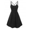 Robe Evasée Gothique à œillets et à Lacets avec Bretelles Croisées - Noir L
