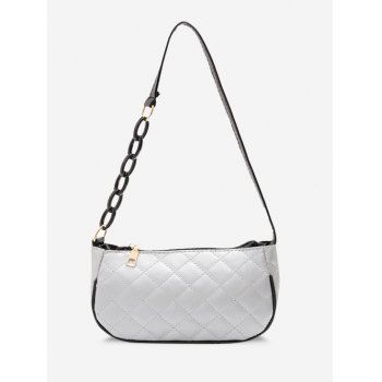 

Lattice Quilted Half Chain Shoulder Bag, Silver