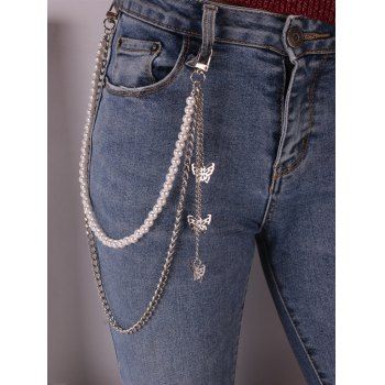 

Faux Pearl Butterfly Pendant Layered Trousers Chain, Silver