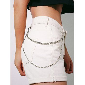 

Rhinestones Inlaid Layered Trousers Chain, Silver