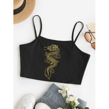 

Plus Size Chinese Dragon Print Cropped Cami Top, Black