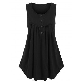 

Pintuck Detail Henley Tank Top, Black