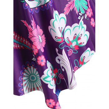 Plus Size Paisley Flower Skirted Plunging Tankini Swimwear