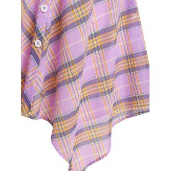 Plus Size Button Up Plaid Handkerchief Shirt Dress