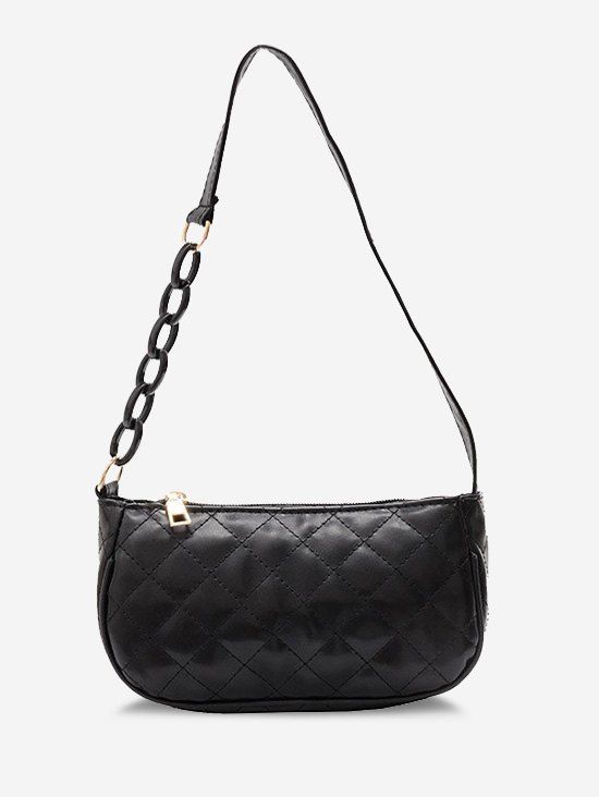 Sac à Bandoulière Matelassé Chaîne en Treillis - Noir 