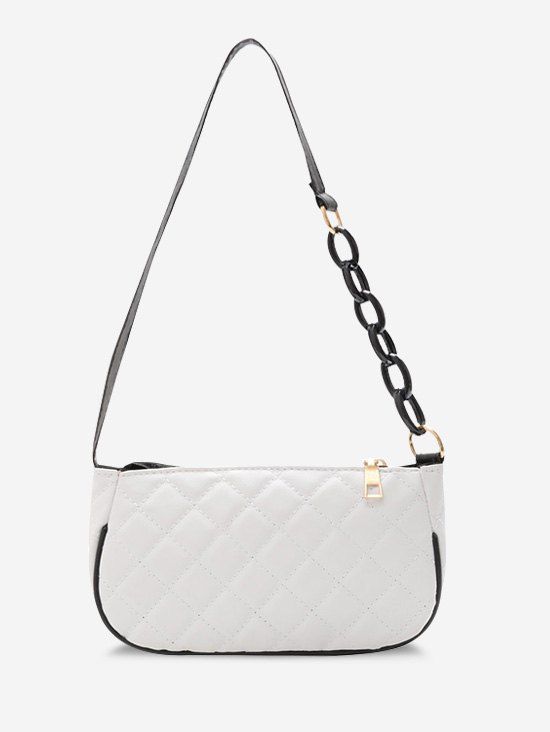 Sac à Bandoulière Matelassé Chaîne en Treillis - Blanc 