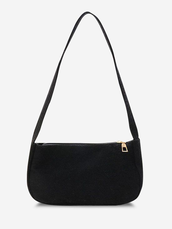 Mini Sac à Bandoulière en Couleur Unie en Velours Côtelé - Noir 