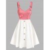 Robe Contrastée à Bretelle Bouclée avec Bouton sans Manches - Rose clair XXL