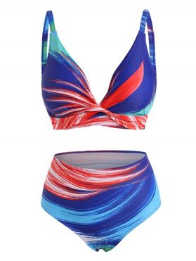 Ombre Stripes Plunging Bikini Swimwear