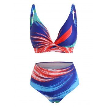 

Ombre Stripes Plunging Bikini Swimwear, Multicolor