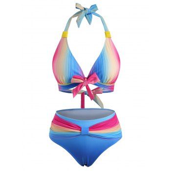 

Ombre Rainbow Bowknot Halter Bikini Swimwear, Multicolor