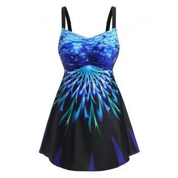 

Mermaid Print Ruched Empire Waist Tankini Swimwear, Blue