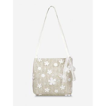 

Applique Lace Woven Shoulder Bag, Warm white