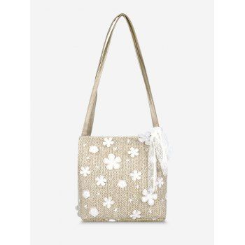 

Applique Lace Woven Shoulder Bag, Light khaki