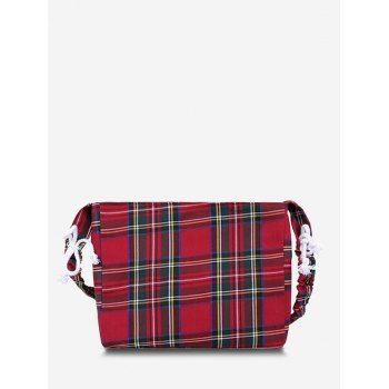 

Drawstring Strap Plaid Printed Shoulder Bag, Red