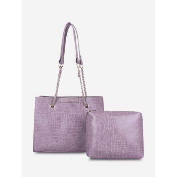 

2Pcs Textured Square Chain Shoulder Bag Set, Lilac