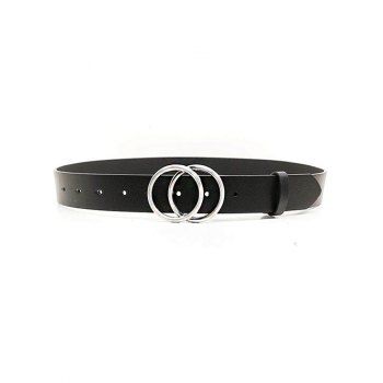 

Double Round Buckle Solid Belt, Black