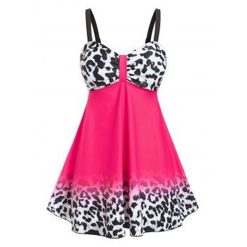 

Plus Size Cow Print Empire Waist Tankini Swimwear, Multicolor