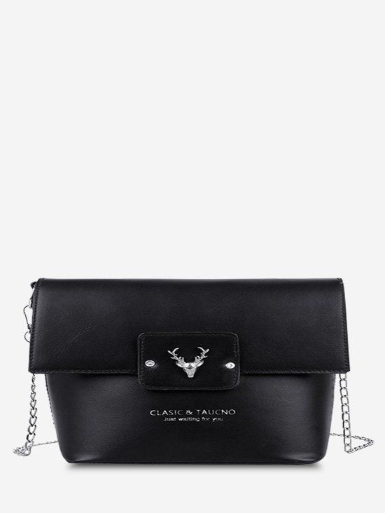 Sac Seau Motif de Lettre et de Tête de Cerf Gaufré - Noir 