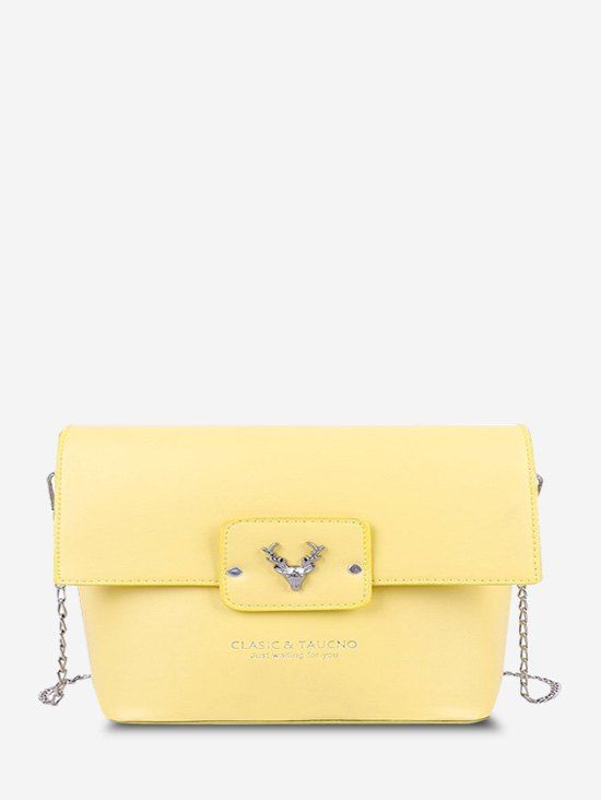 Sac Seau Motif de Lettre et de Tête de Cerf Gaufré - Jaune Soleil 
