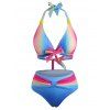 Maillot de Bain Bikini Ombre Arc-en-Ciel avec Nœud Papillon à Col Halter - multicolor M