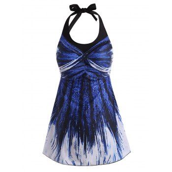 

Modest Swimsuit Ombre Backless Halter Corset Twisted Tankini Swimwear, Blue