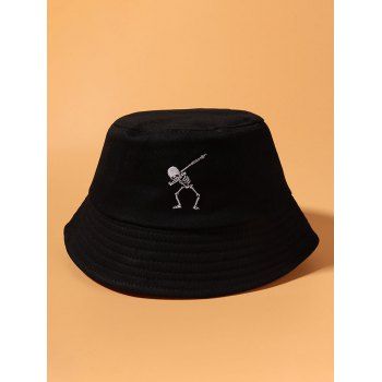 

Embroidery Skeleton Pattern Bucket Hat, Black