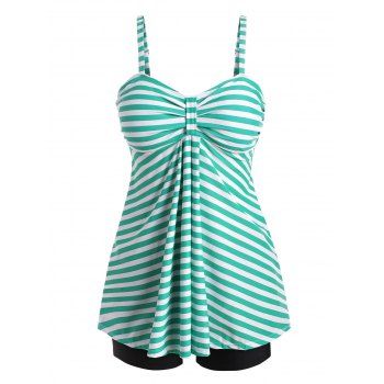 

Striped Knotted Empire Waist Tankini Swimwear, Light green