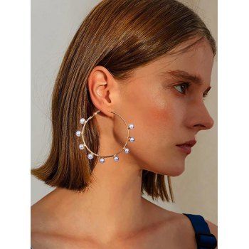 

Faux Pearl Large Hoop Earrings, Golden