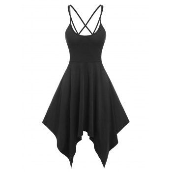 

Spaghetti Strap Open Back Handkerchief Dress, Black