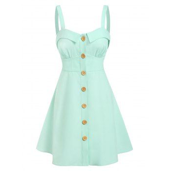 

Pastel Color Summer Button Up Cupped Flare Cami Dress, Light green