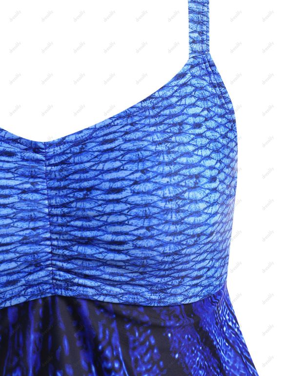 Maillot de Bain Tankini Sirène à Taille Empire à Volants - Bleu S