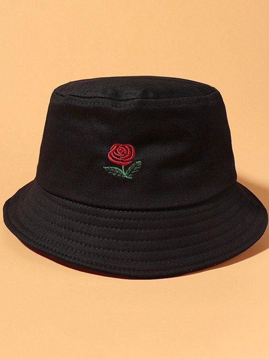 Chapeau Seau Classique Rose Brodée - Noir 