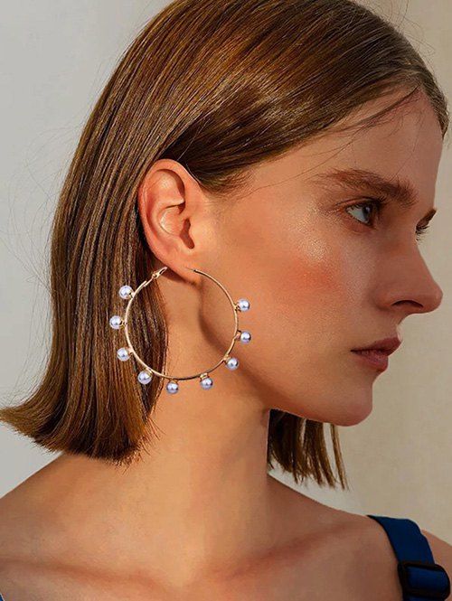 Boucles D'Oreilles Au Crochet Large avec Fausse Perle - d'or 