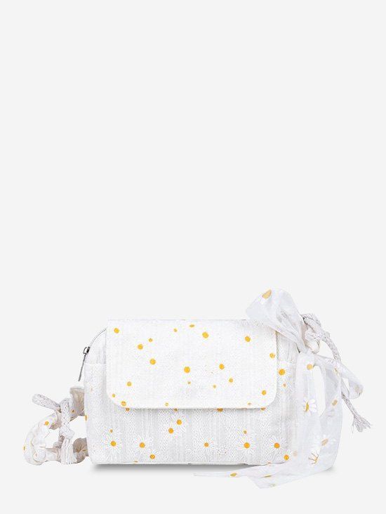 Sac à Bandoulière Marguerite Brodé en Dentelle Noué - Blanc 