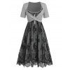 Ensemble de Haut Court Tordu en Avant de Grande Taille et de Robe en Dentelle - Gris Clair L