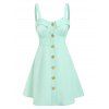 Mini Robe d'Eté Evasée Boutonnée sans Manches - Vert clair L