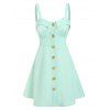 Pastel Color Summer Button Up Cupped Flare Cami Dress - LIGHT GREEN XL