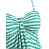Striped Knotted Empire Waist Tankini Swimwear - LIGHT GREEN M