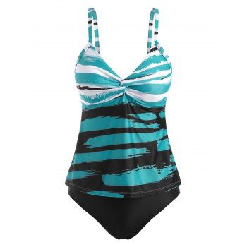 

Striped Twisted Print Tankini Swimwear, Blue