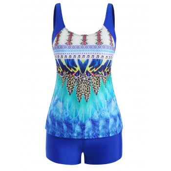 

Leopard Leaf Print Boyshort Tankini Swimwear, Blue