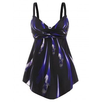 

Abstract Print Twisted Empire Waist Tankini Swimwear, Deep blue