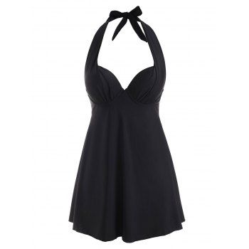 

Halter Moulded Skirted Tankini Swimwear, Black