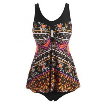 

Metal Embellished Ethnic Flower Tankini Swimwear, Multicolor