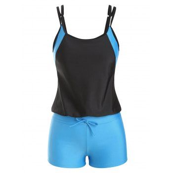 

Double Layered Bicolor Blouson Boyshort Tankini Swimwear, Blue