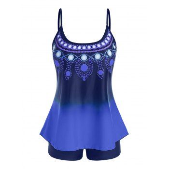 

Plus Size Ombre Print Backless Boyshort Tankini Swimwear, Blue