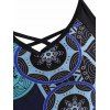 Flower Print Criss Cross Cinched Racerback Tankini Swimwear - BLUE L