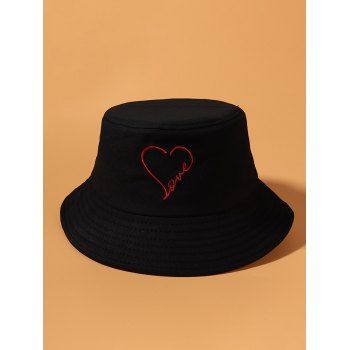 

Heart Pattern Embroidered Bucket Hat, Black