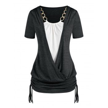 

Plus Size Chains Surplice Cinched Tie Short Sleeve Tee, Gray